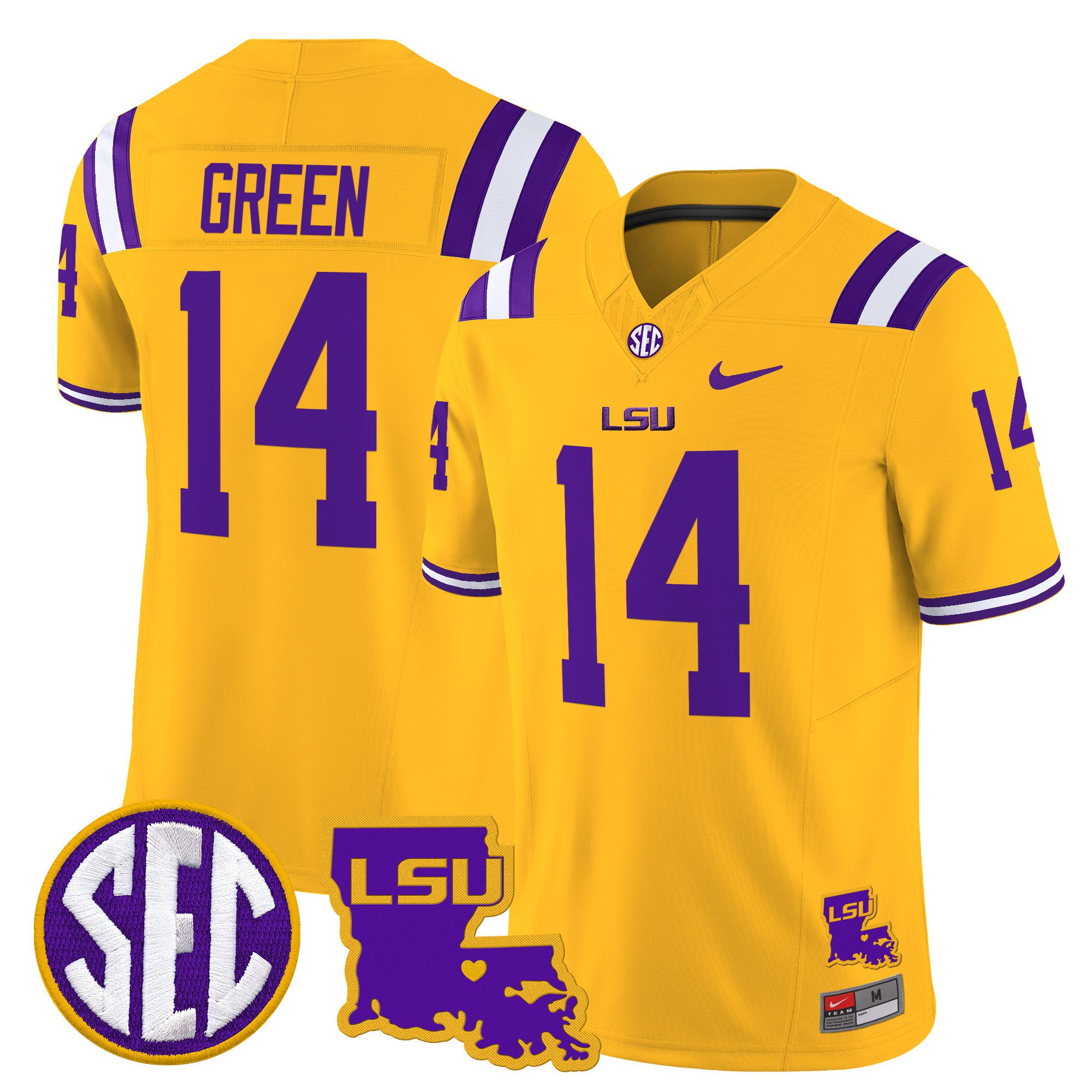 Men LSU Tigers #14 Green Yellow 2024 Nike Louisiana Patch Vapor Limited NCAA Jersey